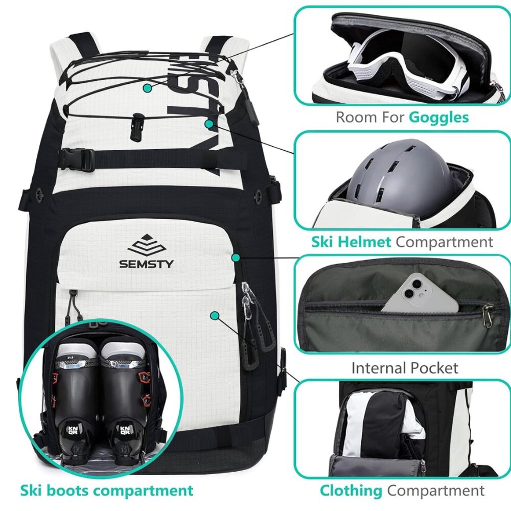 Ski Boot Bag, 55L Waterproof Ski and Snowboard Boots Travel Backpack - Picture 3 of 6
